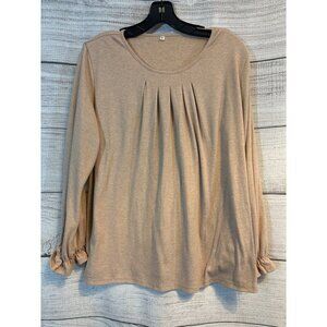 Long-Sleeve Pleated Top With Ruffled Cuffs Size L